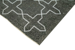 Geometric Carpet Gri Geometrik Pamuk Yün El Dokuma Halısı 146x405 Agacan