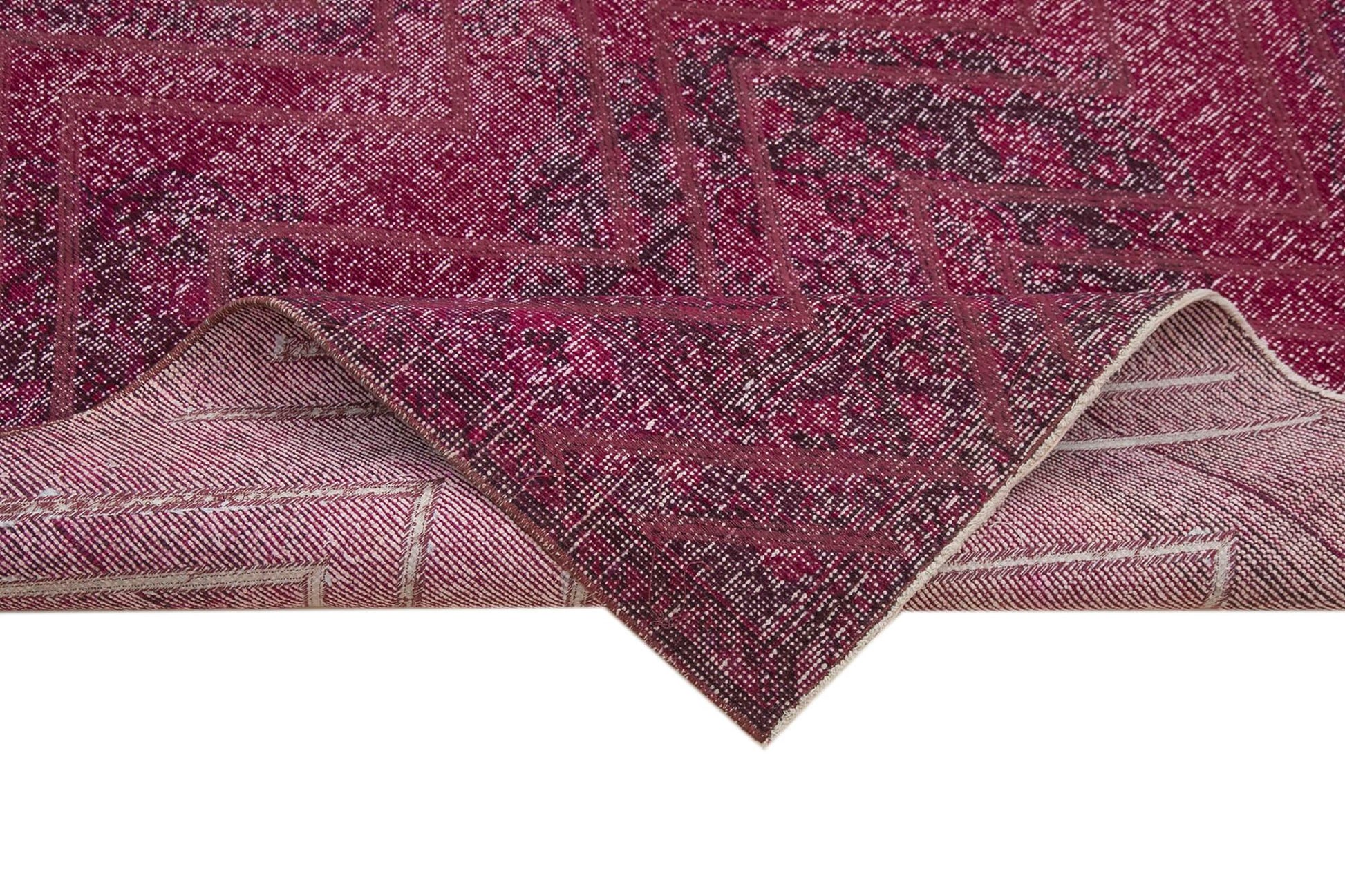 Geometric Carpet Mor Geometrik Pamuk Yün El Dokuma Halısı 148x414 Agacan
