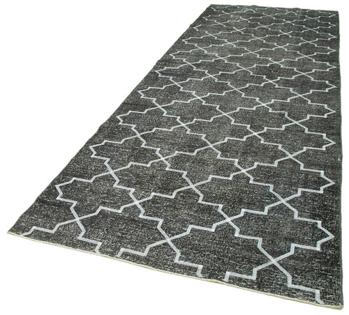 Geometric Carpet Gri Geometrik Pamuk Yün El Dokuma Halısı 144x417 Agacan