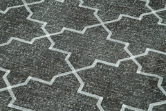 Geometric Carpet Gri Geometrik Pamuk Yün El Dokuma Halısı 144x417 Agacan
