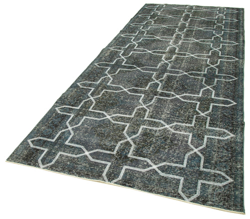 Geometric Carpet Gri Geometrik Pamuk Yün El Dokuma Halısı 144x361 Agacan
