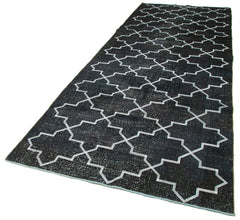 Geometric Carpet Siyah Geometrik Pamuk Yün El Dokuma Halısı 140x380 Agacan