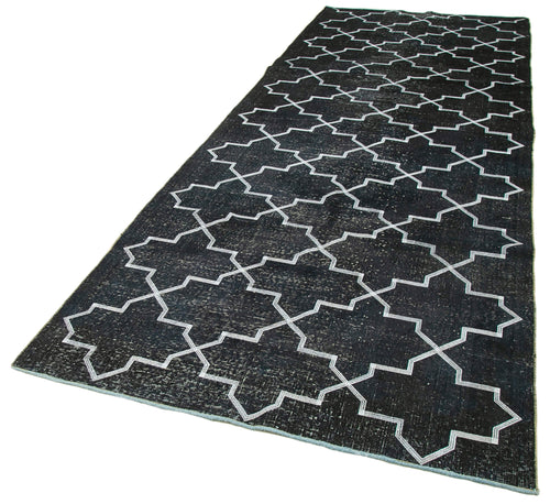 Geometric Carpet Siyah Geometrik Pamuk Yün El Dokuma Halısı 140x380 Agacan