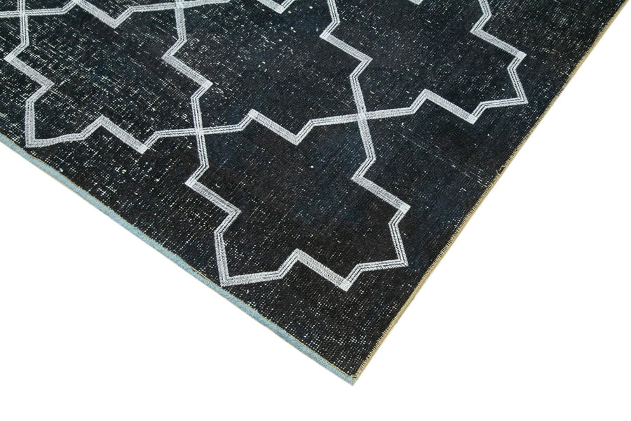 Siyah Geometrik Desenli Yün El Dokuma Yolluk Halı 140x380 cm – Koridor kullanımı
