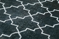 Geometric Carpet Siyah Geometrik Pamuk Yün El Dokuma Halısı 140x380 Agacan