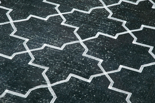 Geometric Carpet Siyah Geometrik Pamuk Yün El Dokuma Halısı 140x380 Agacan