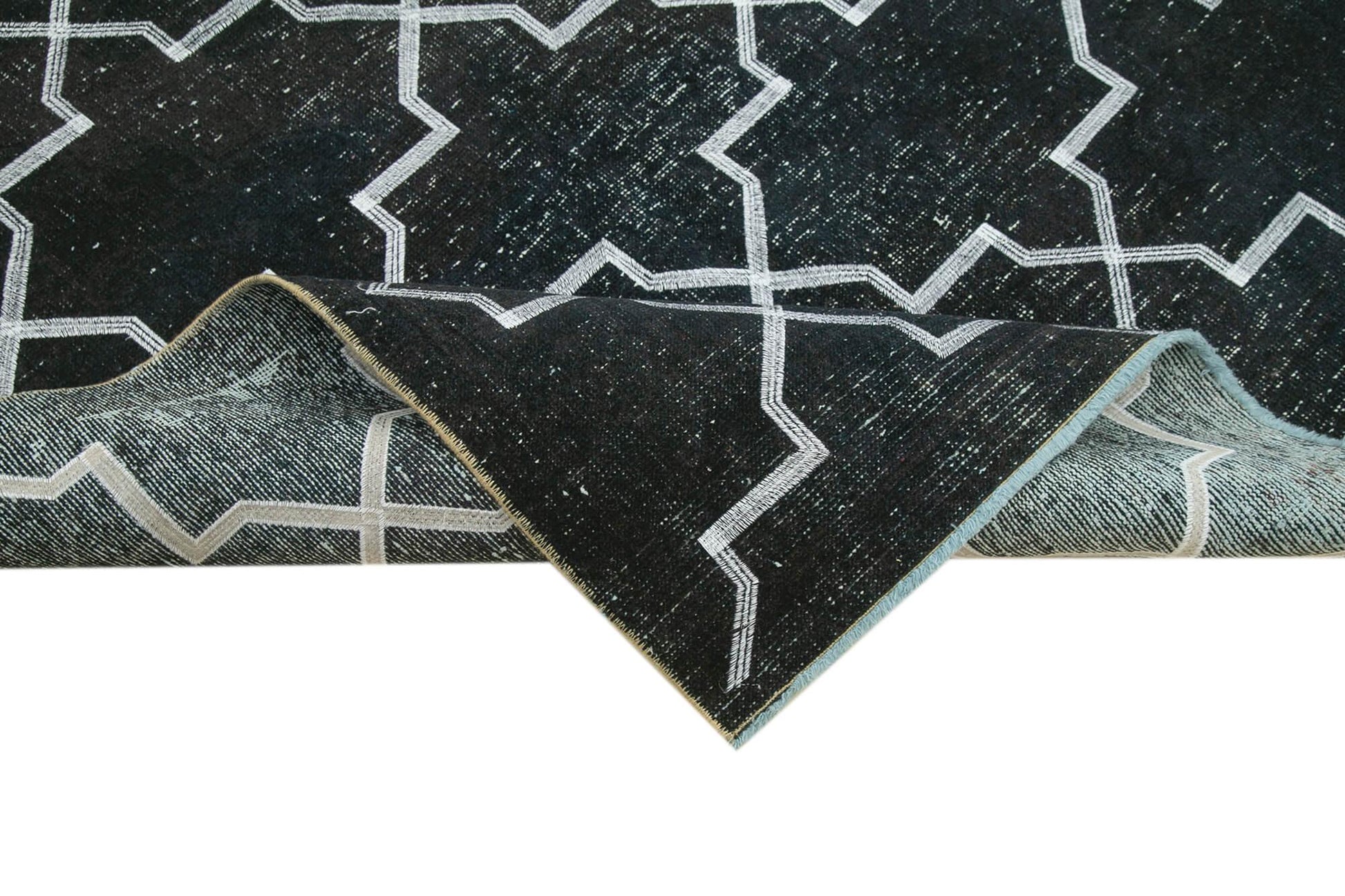 Geometric Carpet Siyah Geometrik Pamuk Yün El Dokuma Halısı 140x380 Agacan