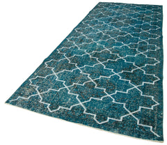 Geometric Carpet Turkuaz Geometrik Pamuk Yün El Dokuma Halısı 152x388 Agacan