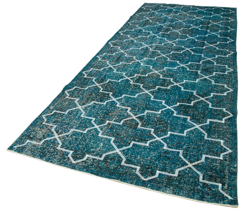 Geometric Carpet Turkuaz Geometrik Pamuk Yün El Dokuma Halısı 152x388 Agacan