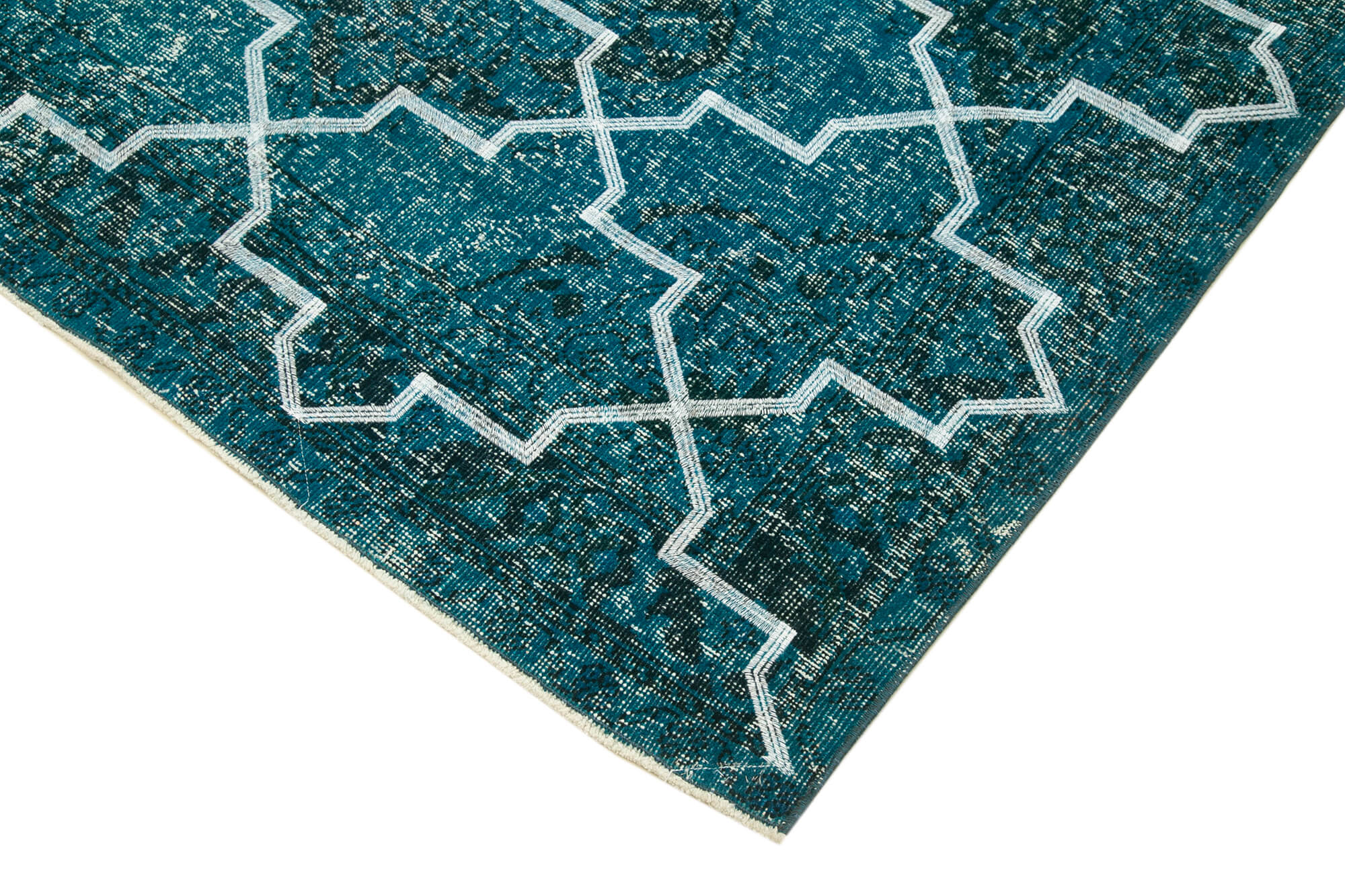 Geometric Carpet Turkuaz Geometrik Pamuk Yün El Dokuma Halısı 152x388 Agacan