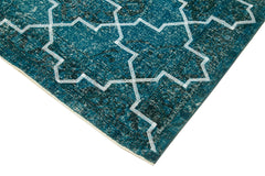 Geometric Carpet Turkuaz Geometrik Pamuk Yün El Dokuma Halısı 152x388 Agacan