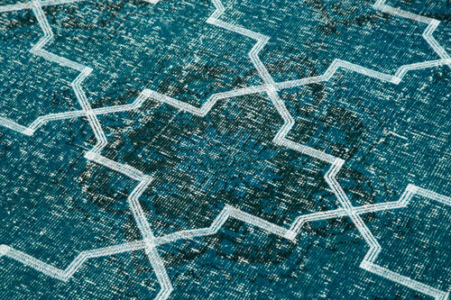 Geometric Carpet Turkuaz Geometrik Pamuk Yün El Dokuma Halısı 152x388 Agacan