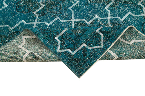 Geometric Carpet Turkuaz Geometrik Pamuk Yün El Dokuma Halısı 152x388 Agacan
