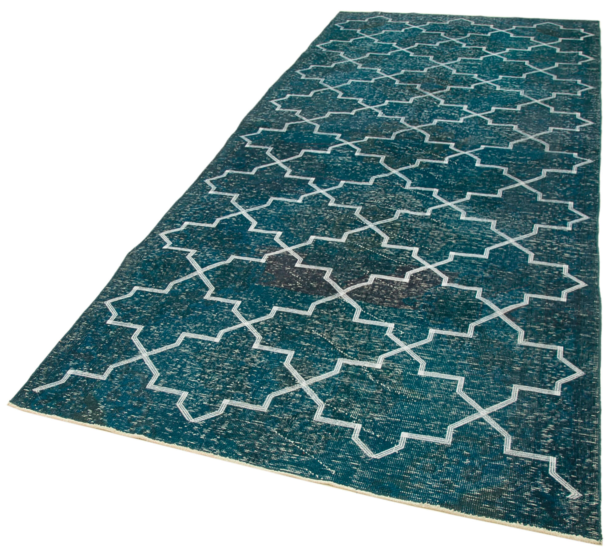 Geometric Carpet Turkuaz Geometrik Pamuk Yün El Dokuma Halısı 144x354 Agacan