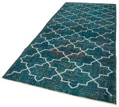 Geometric Carpet Turkuaz Geometrik Pamuk Yün El Dokuma Halısı 144x354 Agacan