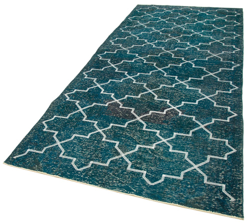 Geometric Carpet Turkuaz Geometrik Pamuk Yün El Dokuma Halısı 144x354 Agacan