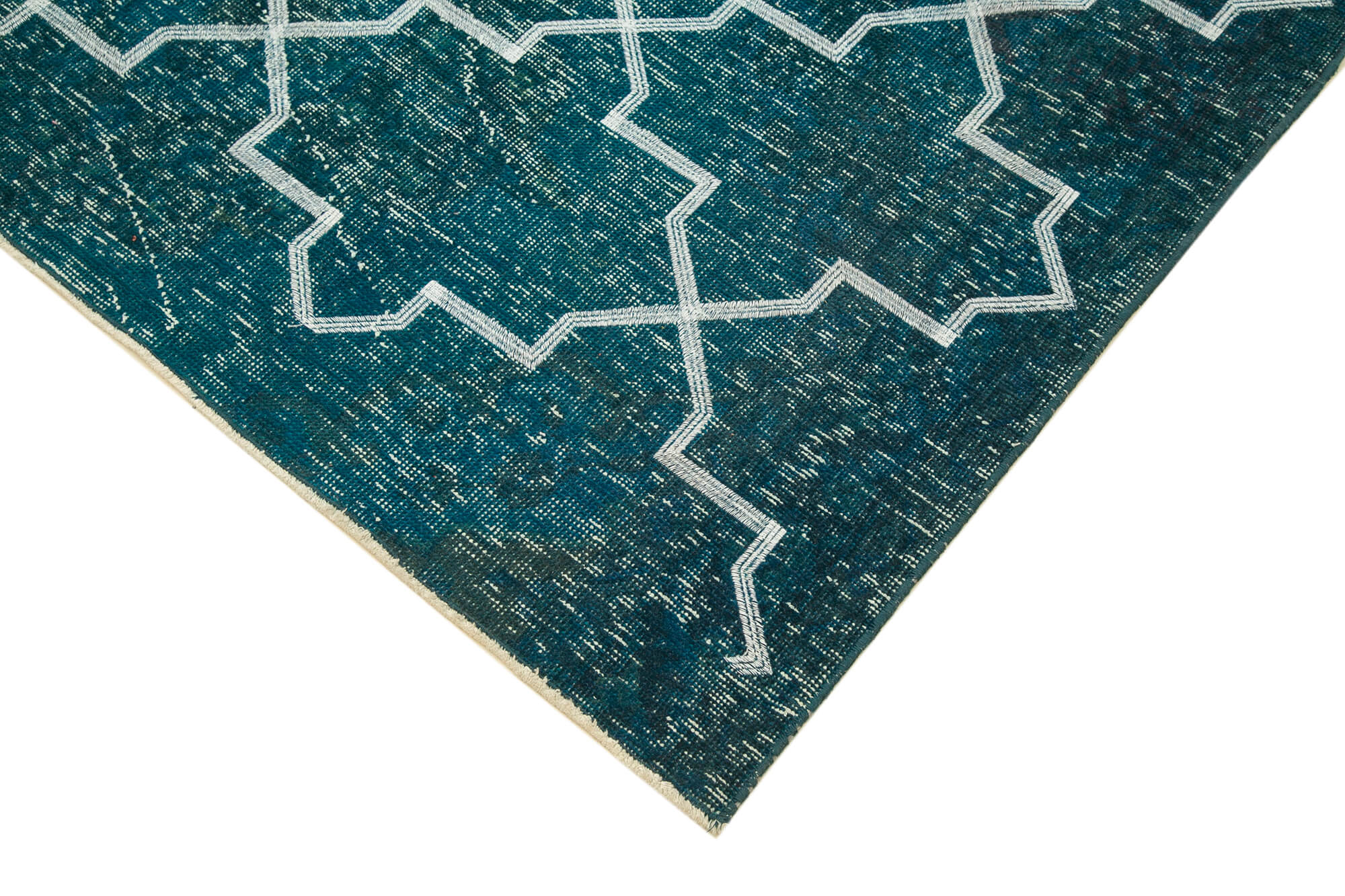 Geometric Carpet Turkuaz Geometrik Pamuk Yün El Dokuma Halısı 144x354 Agacan