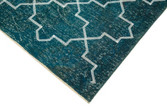 Geometric Carpet Turkuaz Geometrik Pamuk Yün El Dokuma Halısı 144x354 Agacan