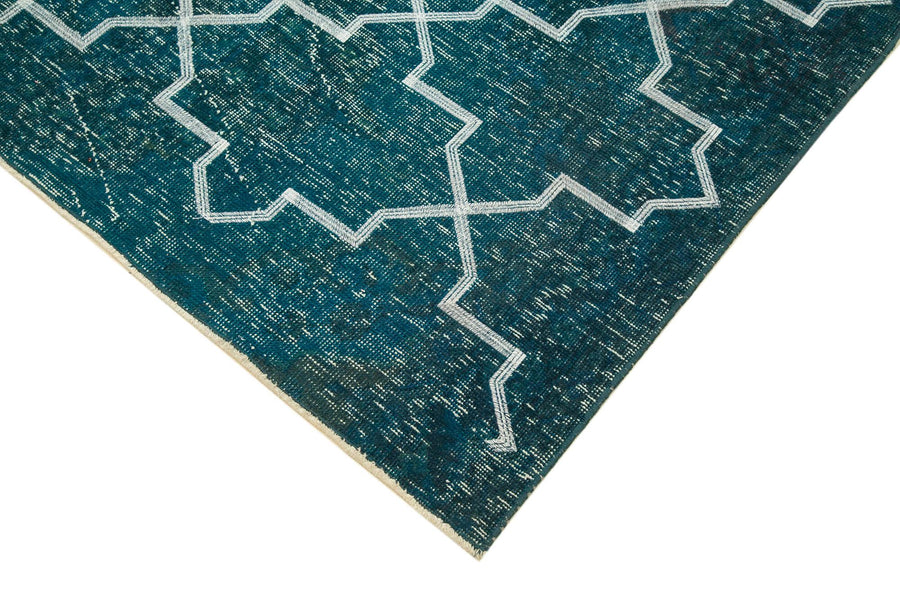 Turkuaz Geometrik Desenli Pamuk ve Yün El Dokuma Halı, 144x354 cm – Oturma odası kullanımı