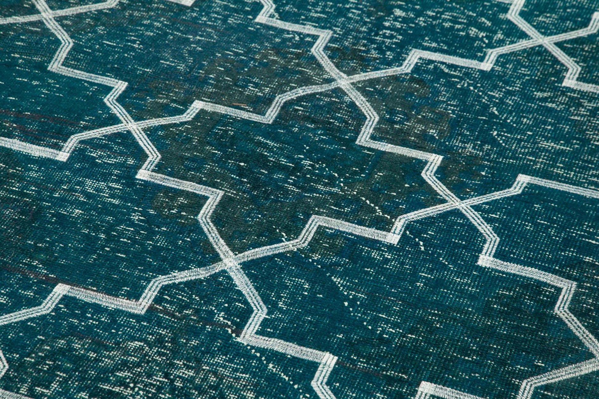 Geometric Carpet Turkuaz Geometrik Pamuk Yün El Dokuma Halısı 144x354 Agacan
