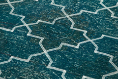 Geometric Carpet Turkuaz Geometrik Pamuk Yün El Dokuma Halısı 144x354 Agacan