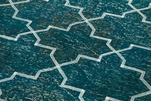 Geometric Carpet Turkuaz Geometrik Pamuk Yün El Dokuma Halısı 144x354 Agacan