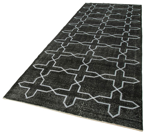 Geometric Carpet Siyah Geometrik Pamuk Yün El Dokuma Halısı 143x393 Agacan