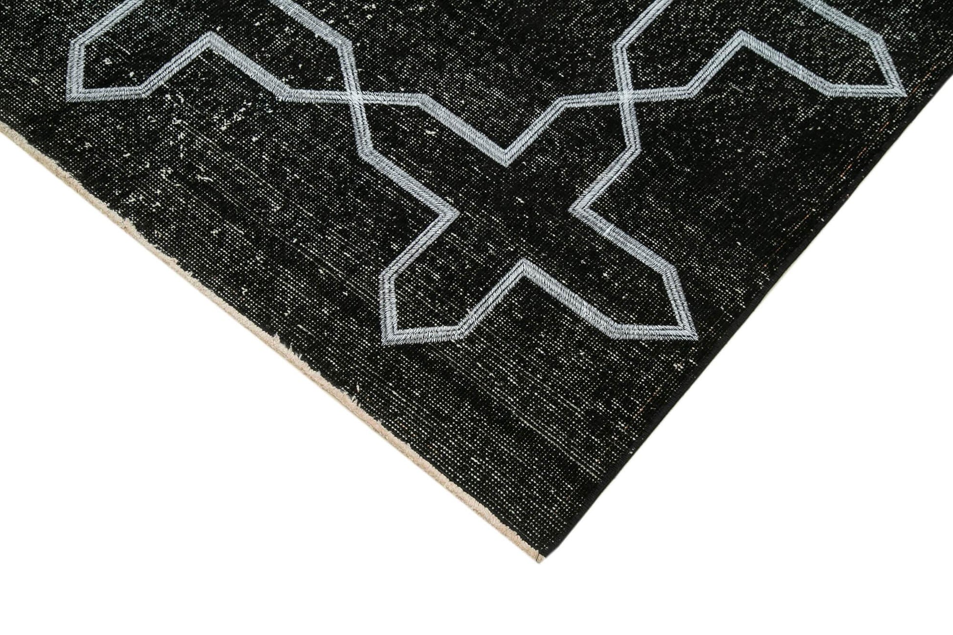 Geometric Carpet Siyah Geometrik Pamuk Yün El Dokuma Halısı 143x393 Agacan