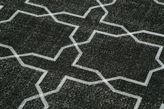 Geometric Carpet Siyah Geometrik Pamuk Yün El Dokuma Halısı 143x393 Agacan