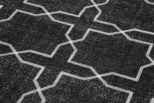 Geometric Carpet Siyah Geometrik Pamuk Yün El Dokuma Halısı 143x393 Agacan