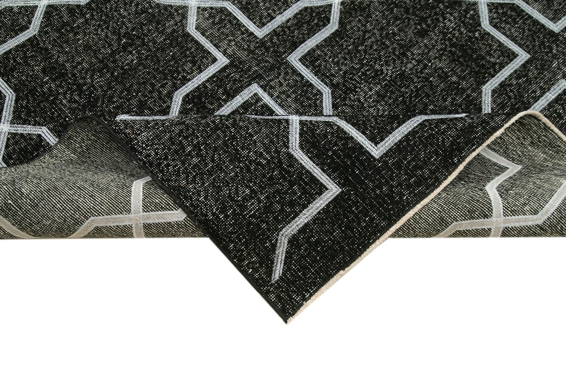 Geometric Carpet Siyah Geometrik Pamuk Yün El Dokuma Halısı 143x393 Agacan
