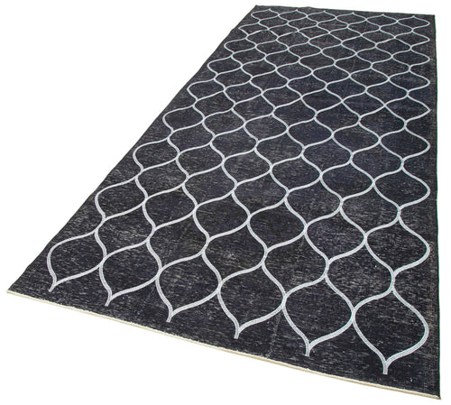 Geometric Carpet Siyah Geometrik Pamuk Yün El Dokuma Halısı 147x370 Agacan
