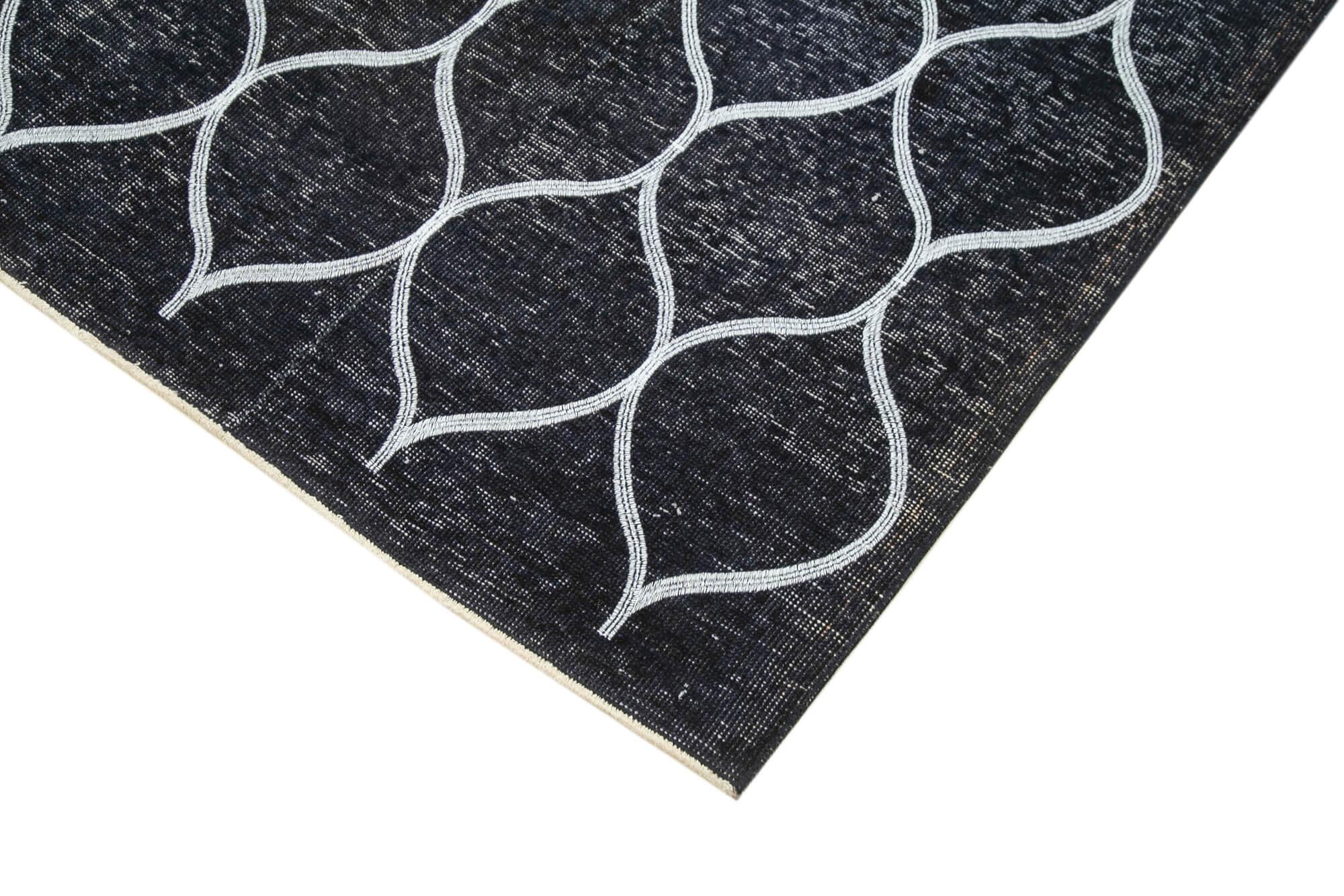 Geometric Carpet Siyah Geometrik Pamuk Yün El Dokuma Halısı 147x370 Agacan