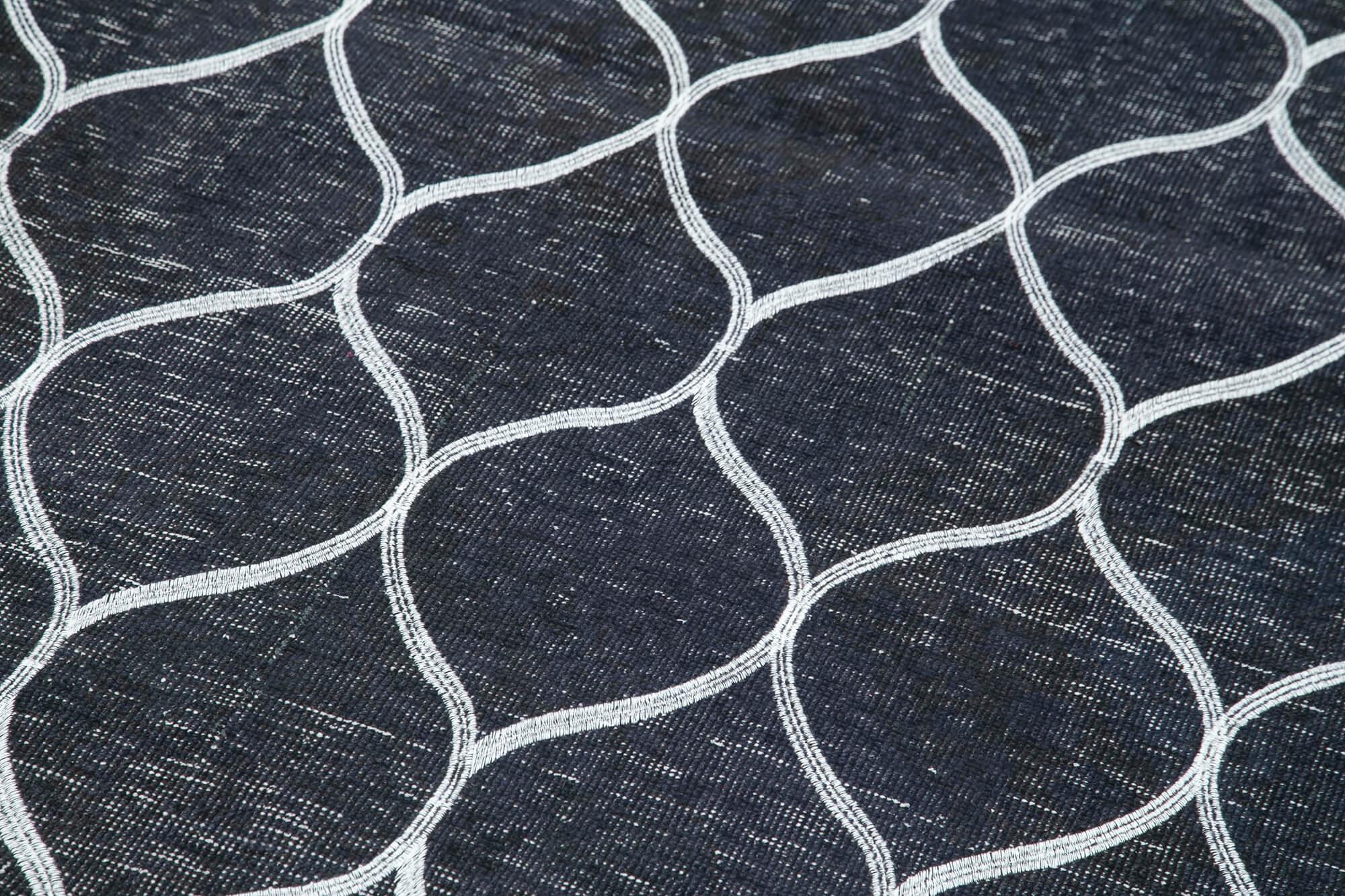 Geometric Carpet Siyah Geometrik Pamuk Yün El Dokuma Halısı 147x370 Agacan