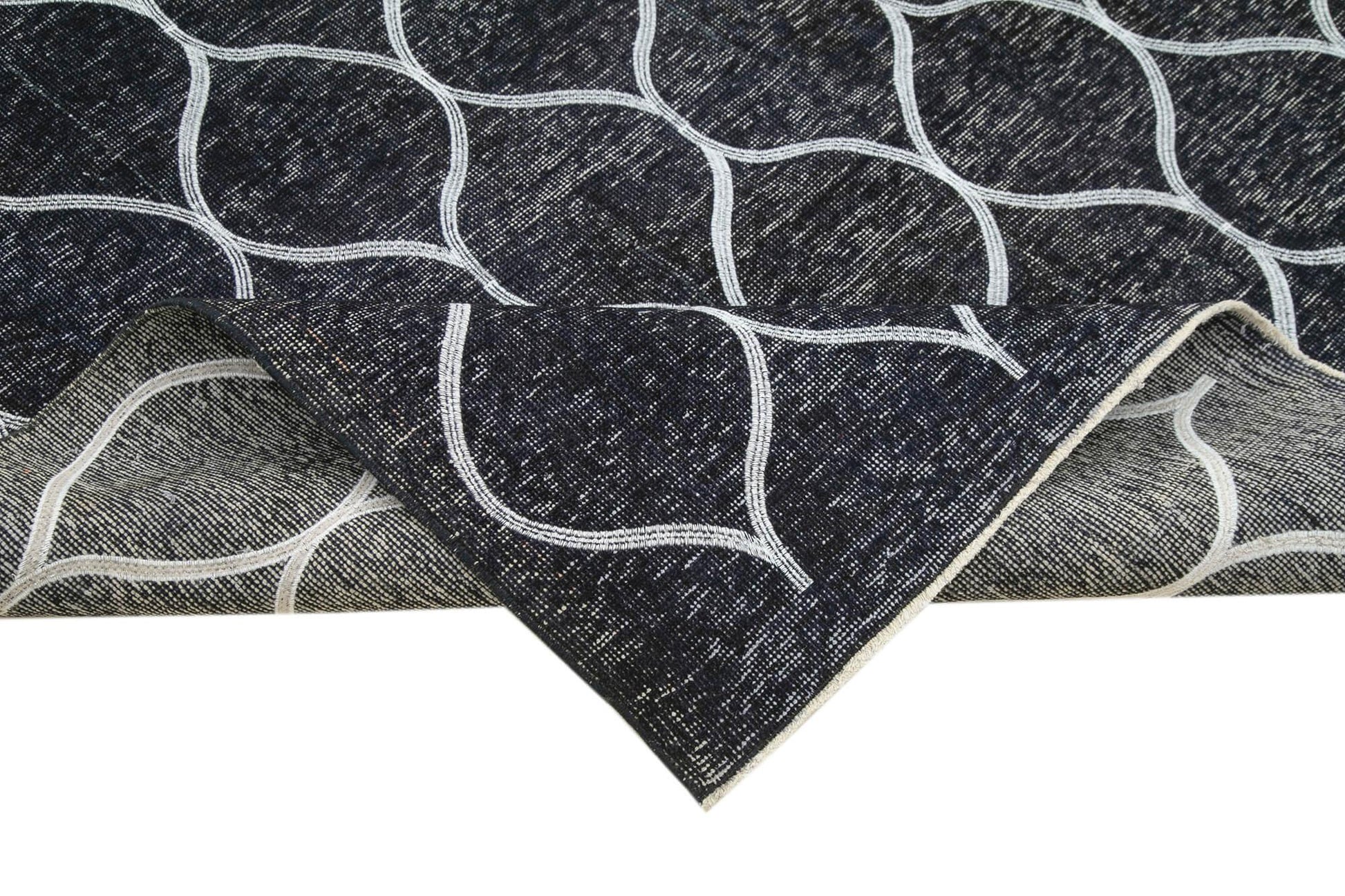 Geometric Carpet Siyah Geometrik Pamuk Yün El Dokuma Halısı 147x370 Agacan