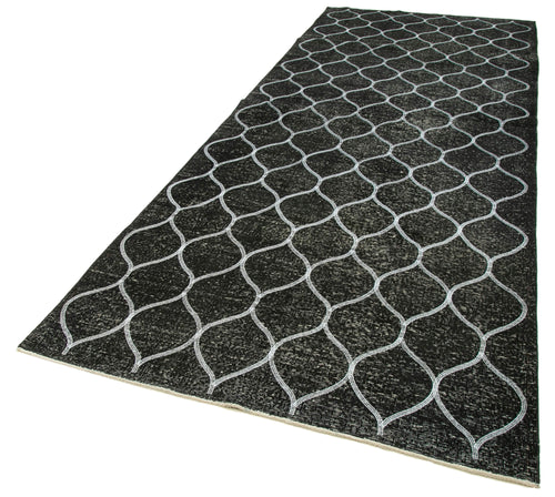 Geometric Carpet Siyah Geometrik Pamuk Yün El Dokuma Halısı 147x404 Agacan