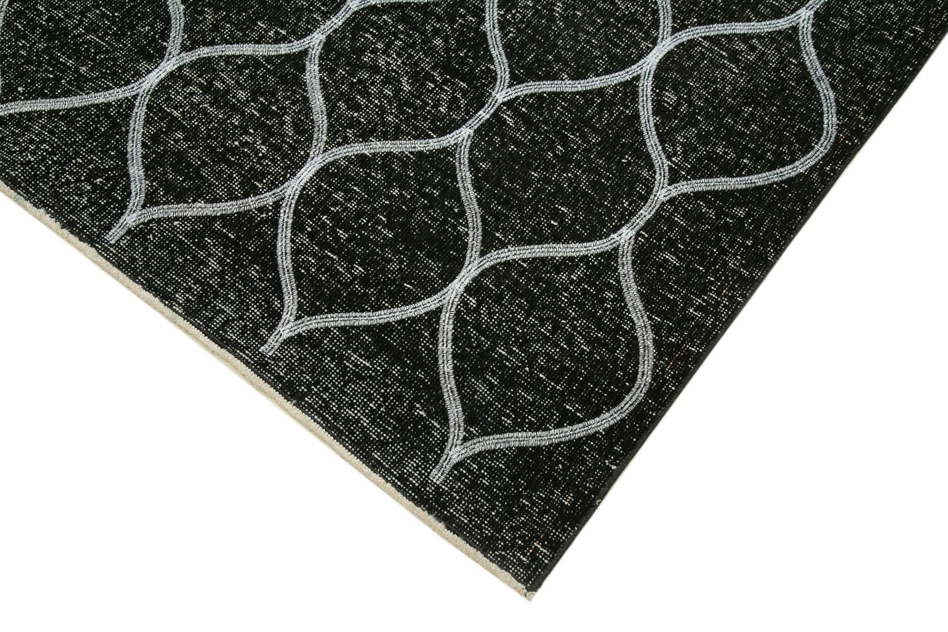Geometric Carpet Siyah Geometrik Pamuk Yün El Dokuma Halısı 147x404 Agacan