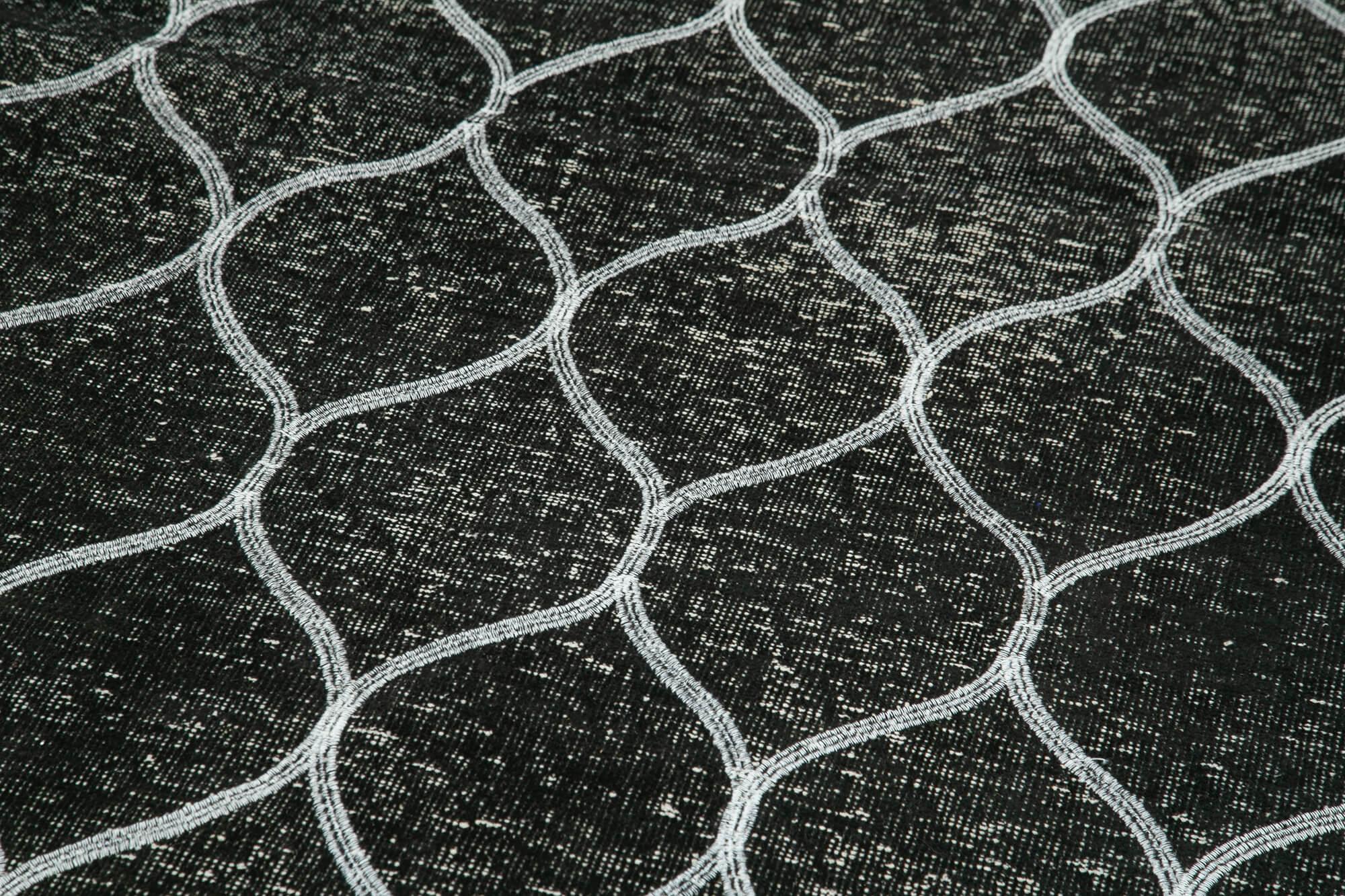 Geometric Carpet Siyah Geometrik Pamuk Yün El Dokuma Halısı 147x404 Agacan