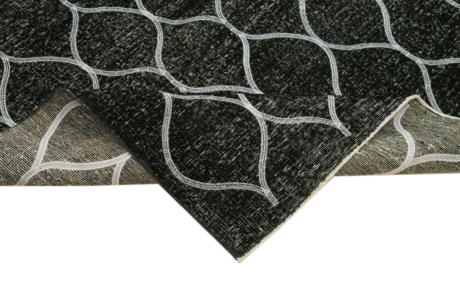 Geometric Carpet Siyah Geometrik Pamuk Yün El Dokuma Halısı 147x404 Agacan