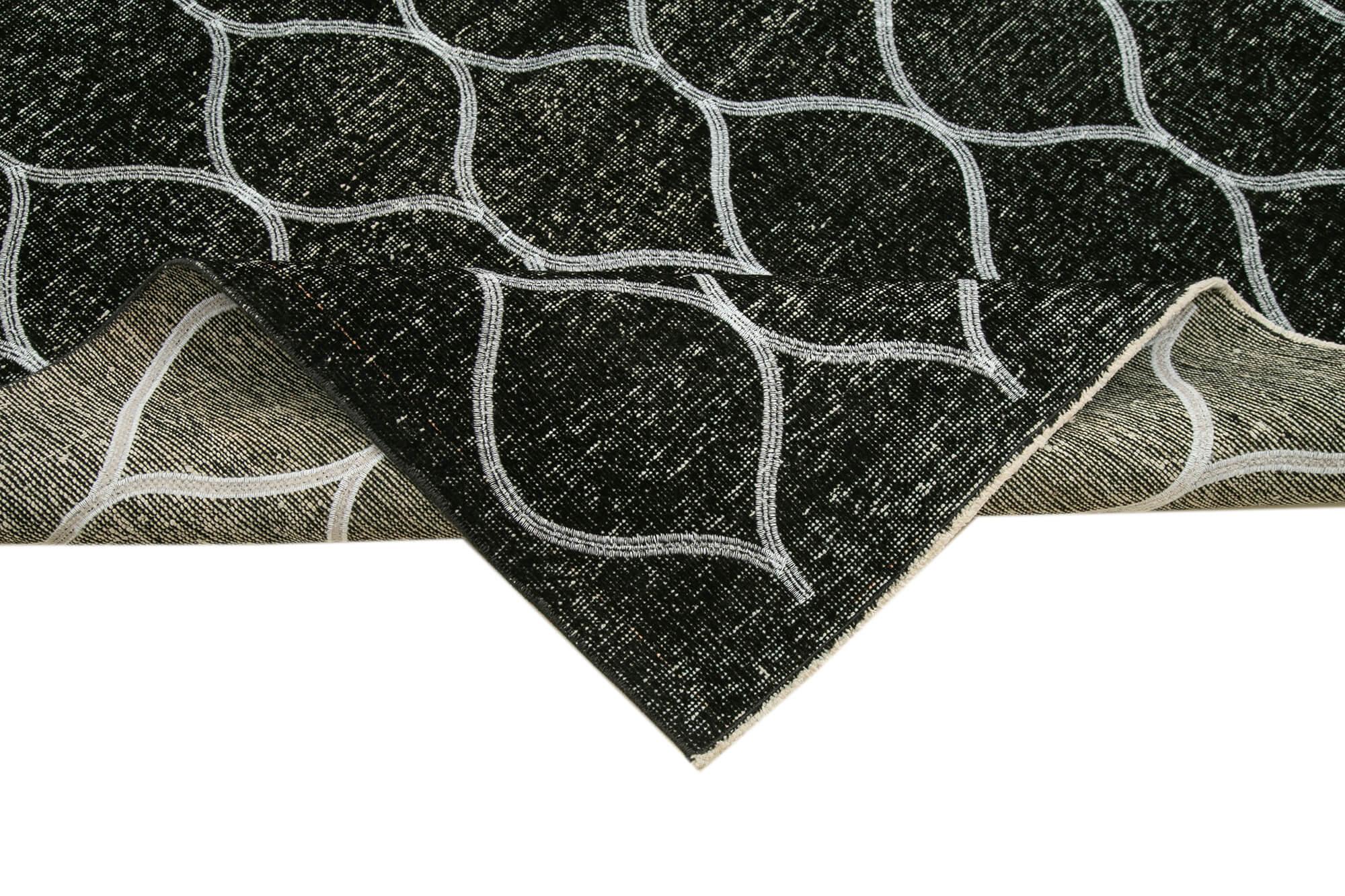 Geometric Carpet Siyah Geometrik Pamuk Yün El Dokuma Halısı 147x404 Agacan