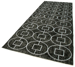 Geometric Carpet Siyah Geometrik Pamuk Yün El Dokuma Halısı 142x389 Agacan