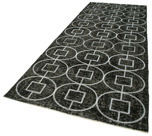 Geometric Carpet Siyah Geometrik Pamuk Yün El Dokuma Halısı 142x389 Agacan