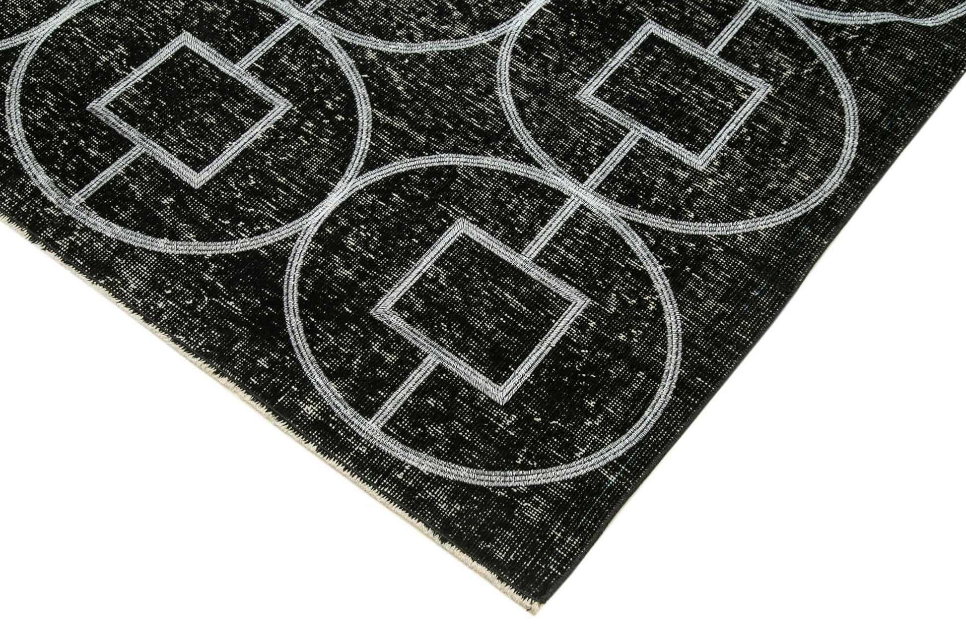 Geometric Carpet Siyah Geometrik Pamuk Yün El Dokuma Halısı 142x389 Agacan