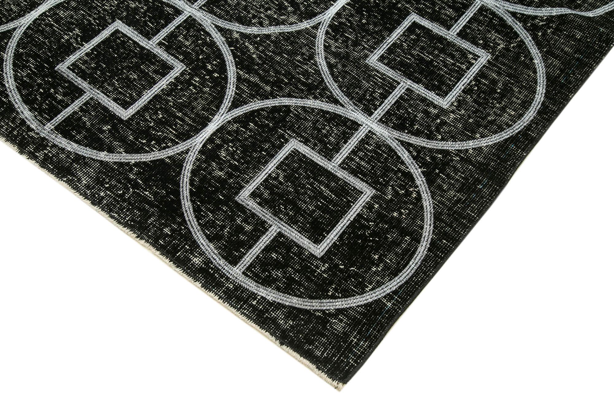 Geometric Carpet Siyah Geometrik Pamuk Yün El Dokuma Halısı 142x389 Agacan