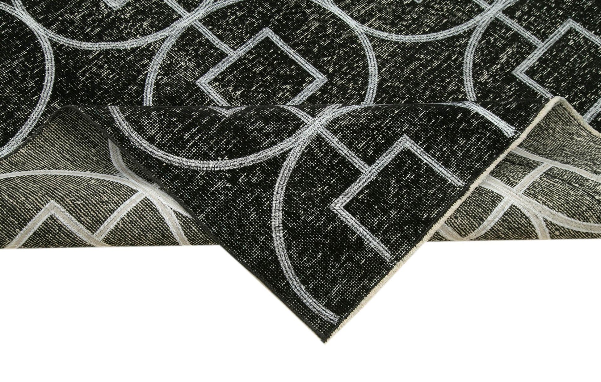 Geometric Carpet Siyah Geometrik Pamuk Yün El Dokuma Halısı 142x389 Agacan