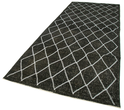 Geometric Carpet Siyah Geometrik Pamuk Yün El Dokuma Halısı 146x387 Agacan