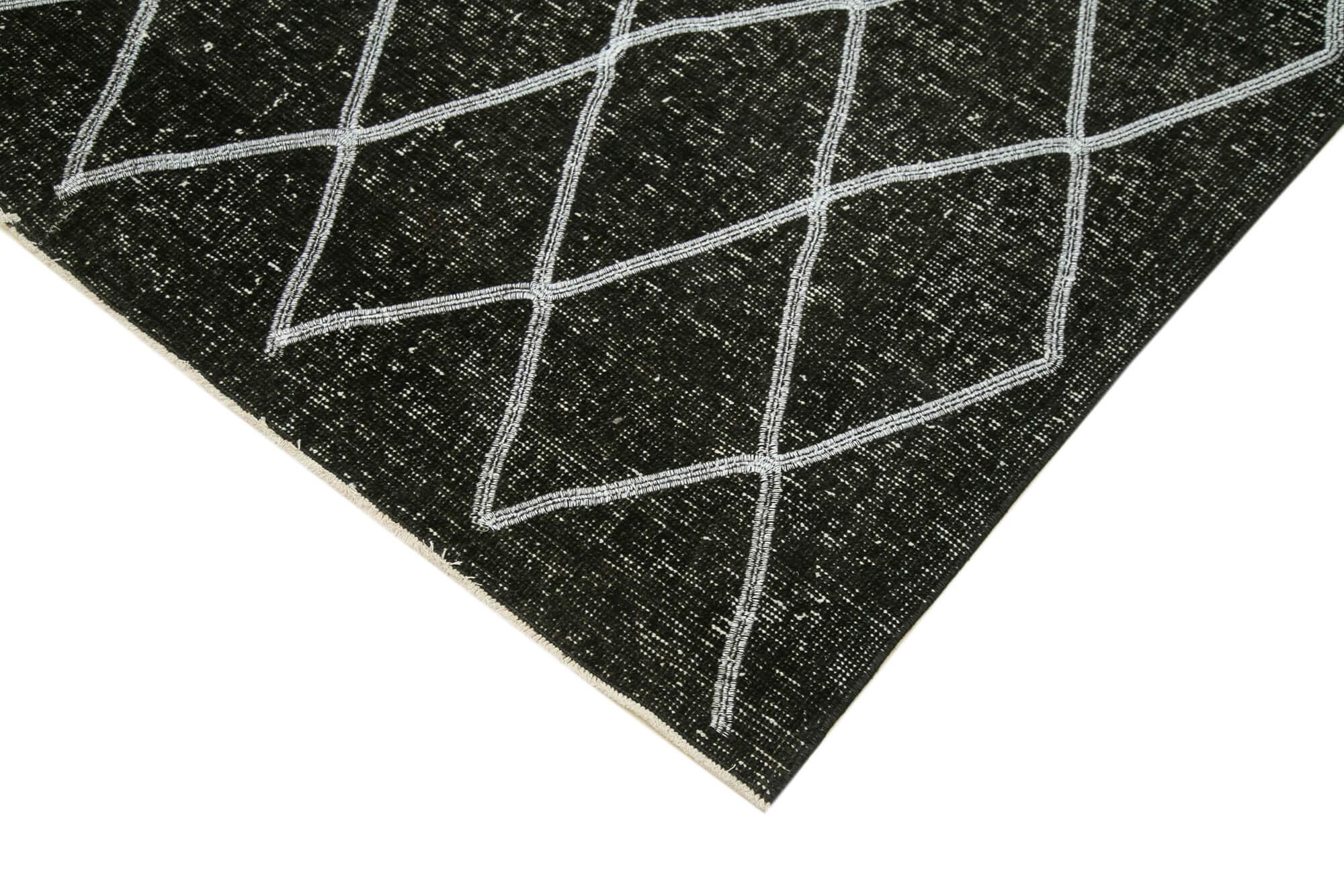 Geometric Carpet Siyah Geometrik Pamuk Yün El Dokuma Halısı 146x387 Agacan