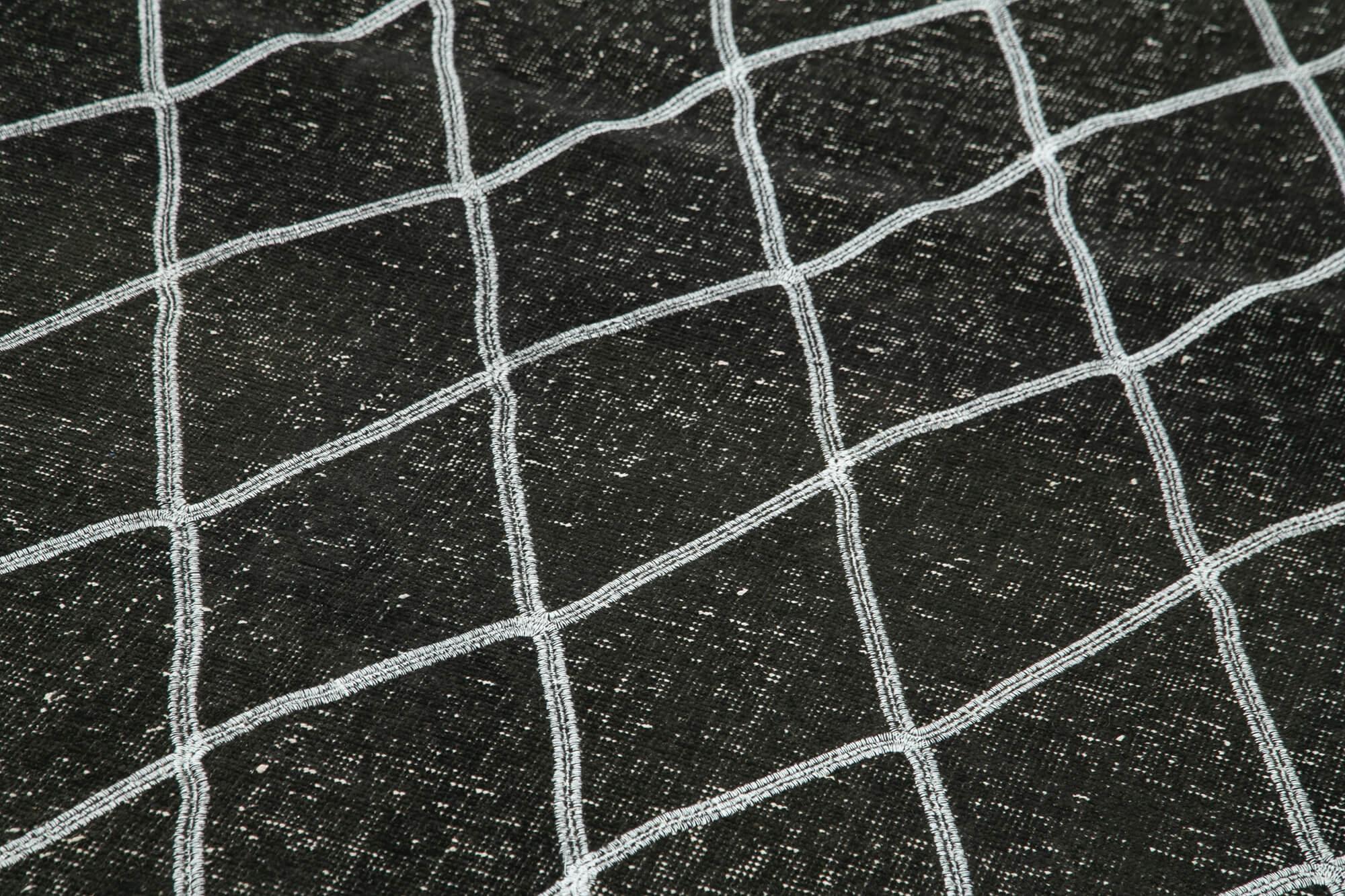 Geometric Carpet Siyah Geometrik Pamuk Yün El Dokuma Halısı 146x387 Agacan