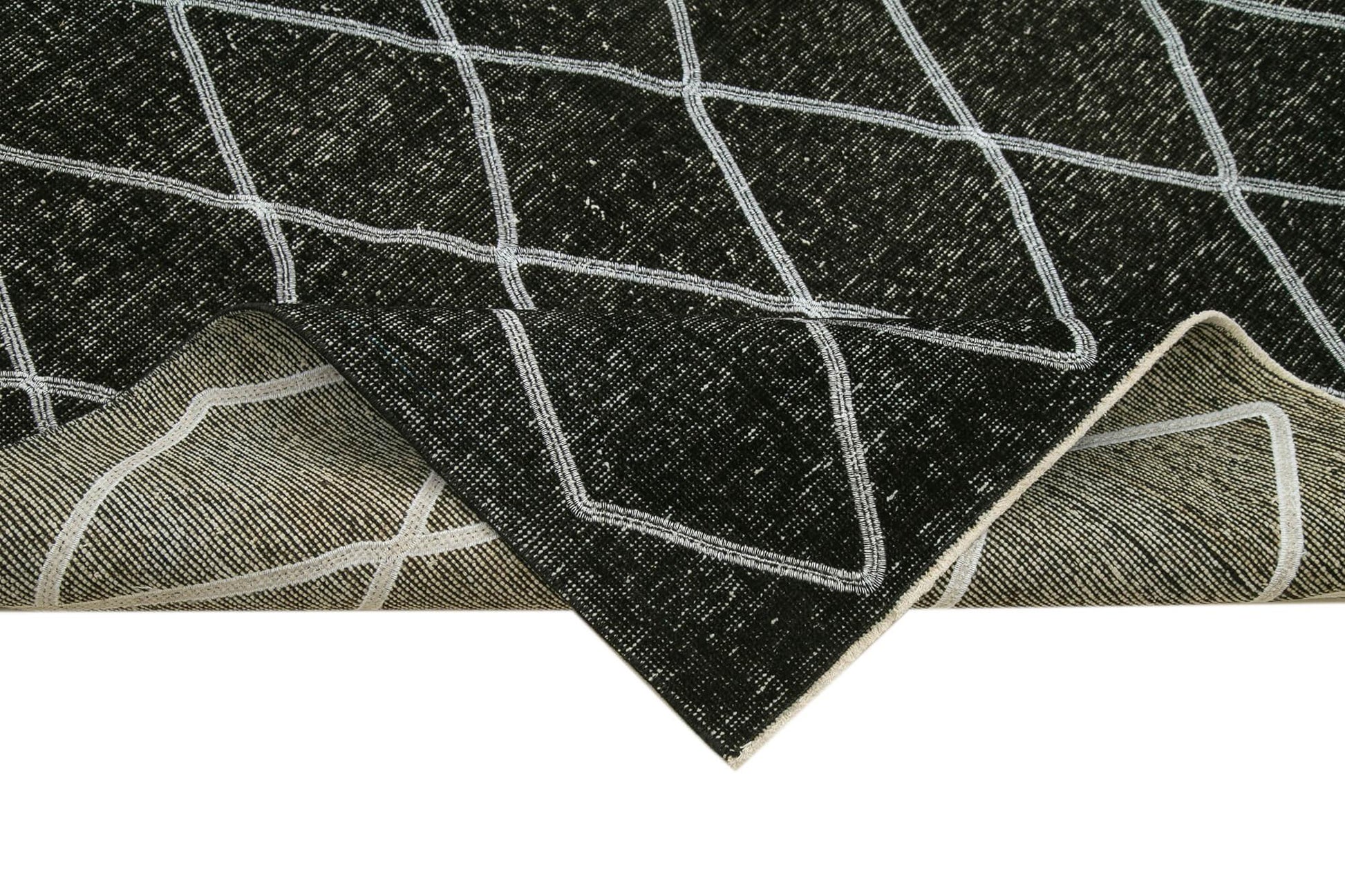 Geometric Carpet Siyah Geometrik Pamuk Yün El Dokuma Halısı 146x387 Agacan