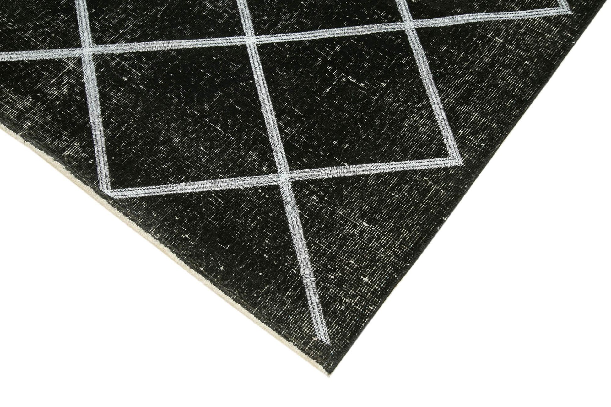 Geometric Carpet Siyah Geometrik Pamuk Yün El Dokuma Halısı 141x344 Agacan